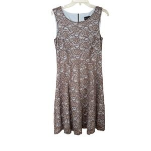 Connected Apparel Taupe Lace Dress Sleeveless Below Knee Round neckline 8